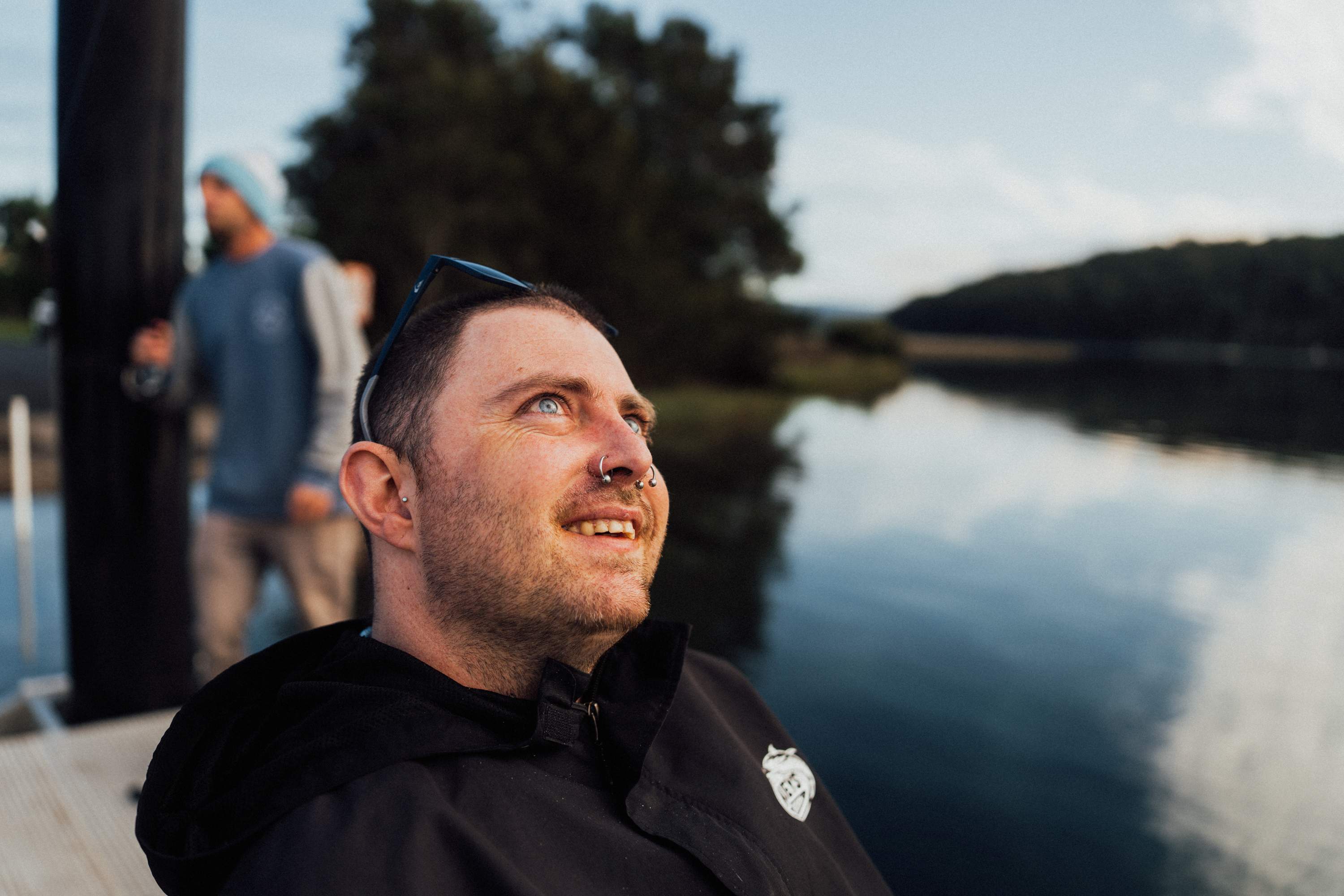 close up of Harley smiling while fishing.